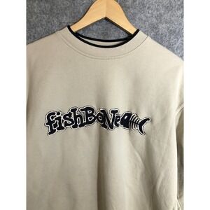 Fishbone Sweatshirt Mens Medium Tan Pullover Spellout Logo Fleece